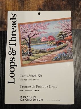 Loops & Threads Pink and Green Scenic Garden Cross Stitch Kit NEW